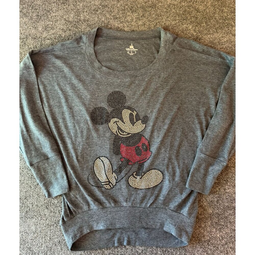Disney Parks Womens Rhinestone Mickey Mouse Pullover Shirt XS Knit Dolman Sleeve